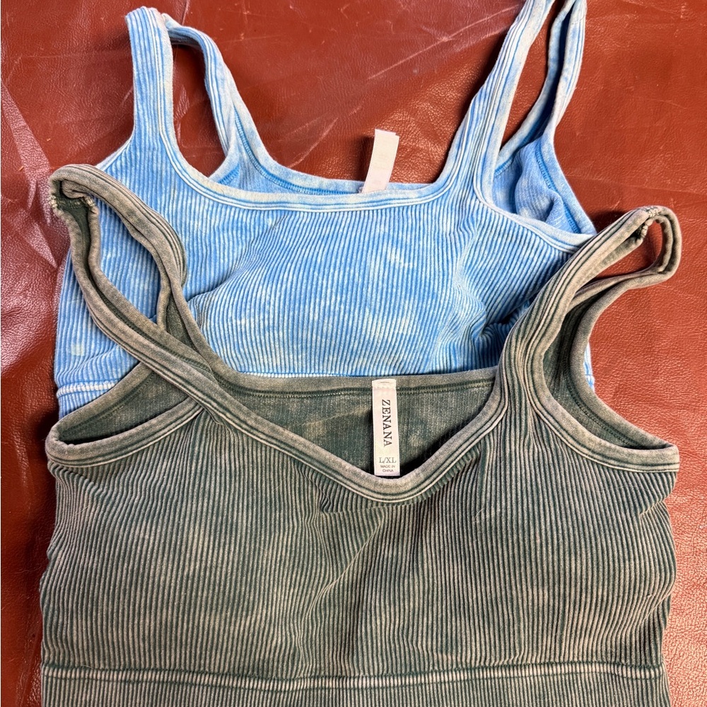 Zara Ribbed Tank Tops in Blue and Gray